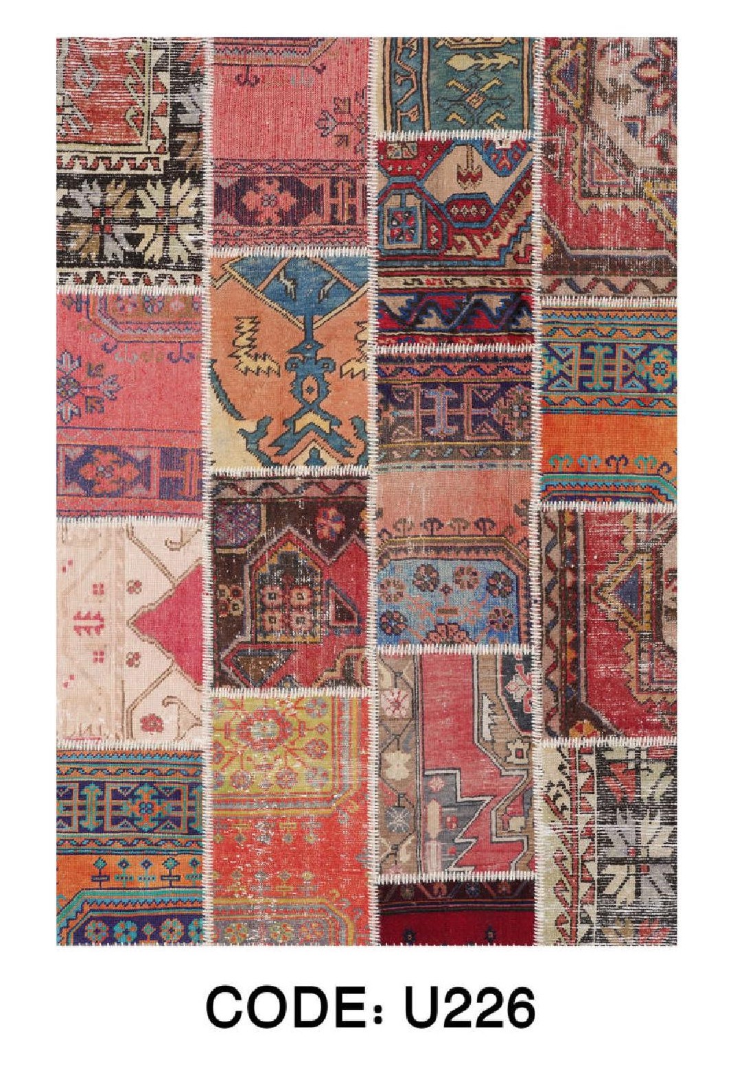 فرشینه چهل تیکه وینتیج کد U226 | فرشینه مدرن سبک Patchwork | خرید فرشینه فانتزی قابل شستشو با بهترین قیمت و ضمانت 5 سال