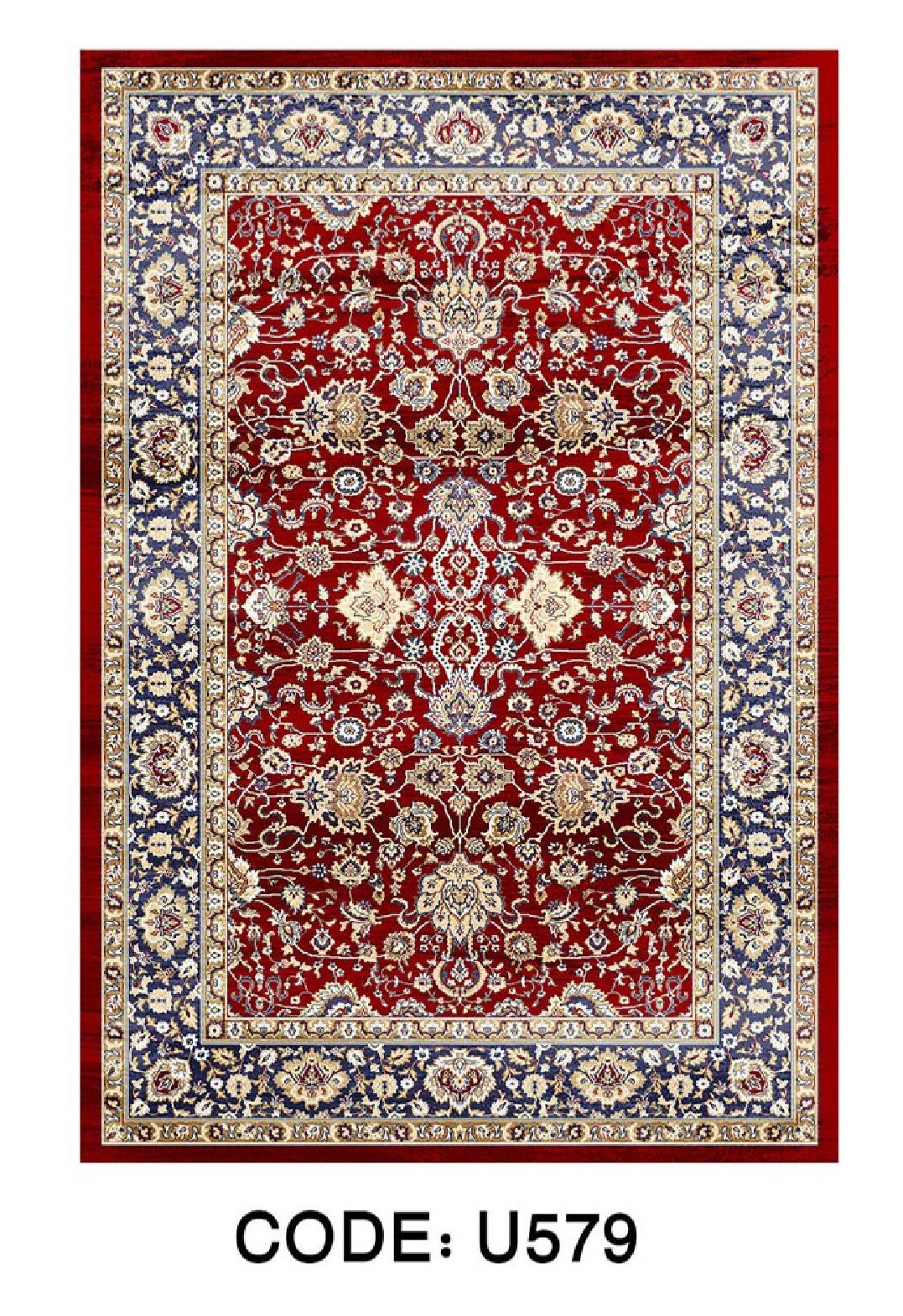 فرشینه سنتی طرح کلاسیک با زمینه قرمز و حاشیه سرمه‌ای U579