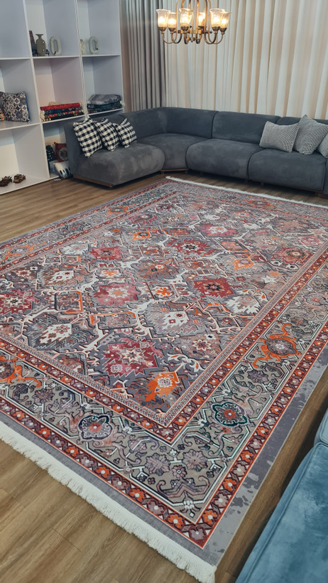 فرشینه کلاسیک طرح هندسی طوسی | فرشینه لاکچری | کد L258