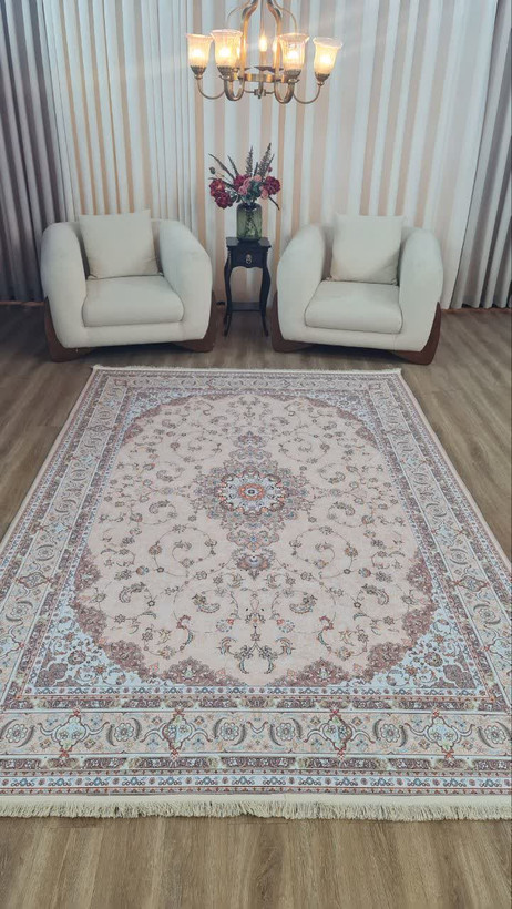 فرشینه کلاسیک طرح ترنج کرم و گلدار | کد U475 | فرشینه لاکچری