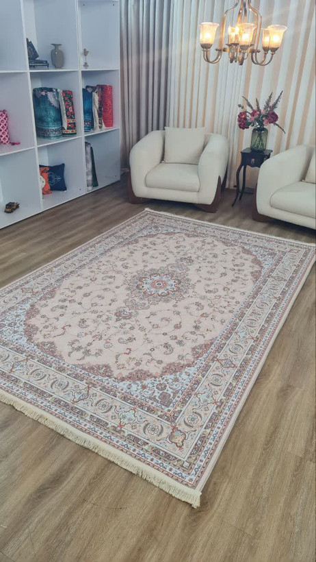 فرشینه کلاسیک طرح ترنج کرم و گلدار | کد U475 | فرشینه لاکچری