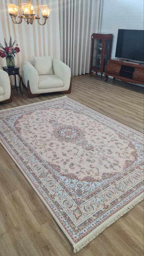 فرشینه کلاسیک طرح ترنج کرم و گلدار | کد U475 | فرشینه لاکچری