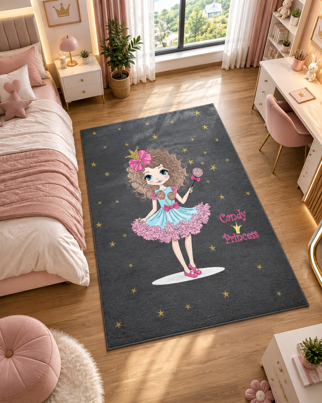 فرشینه کودک طرح Candy Princess | کد U363 | فرشینه دخترانه لاکچری