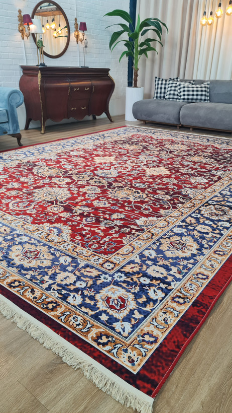 فرشینه طرح سنتی کلاسیک قرمز و سرمهای | کد U579