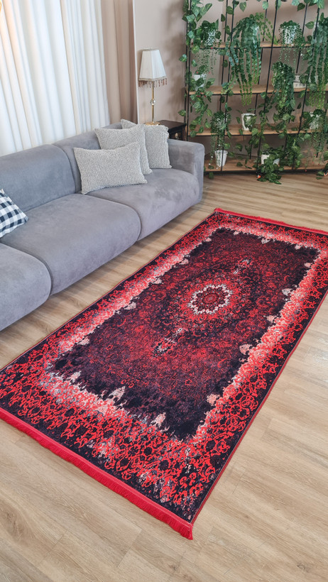 فرشینه کلاسیک زرشکی طرح ترنج | کد L815 | فرشینه لاکچری